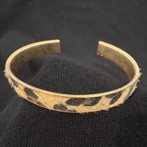 Gold Tone Leopard Print Animal Hair Cuff Bracelet Vintage